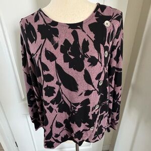 Adrienne Vittadini Women’s Size Small Long Sleeve Floral Top Sweater Boho Purple